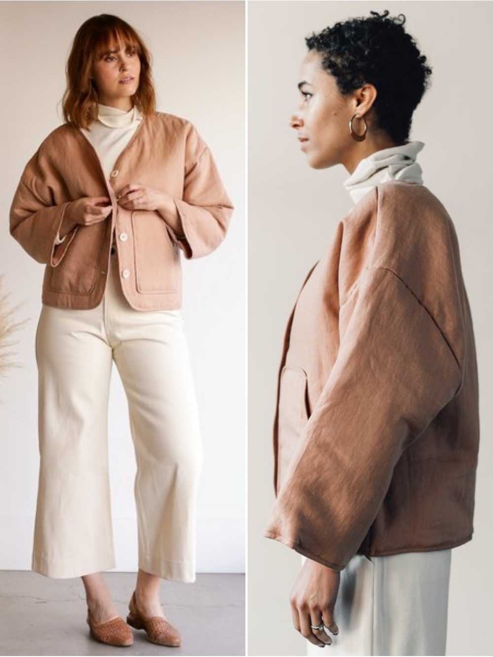 OZMA Wolfe Coat Rose Linen Blend Jacket Size S Minimalist Oversized